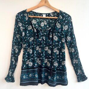 Old Navy Sexy Boho Dark Sea Blue Tunic Blouse Shirt Small